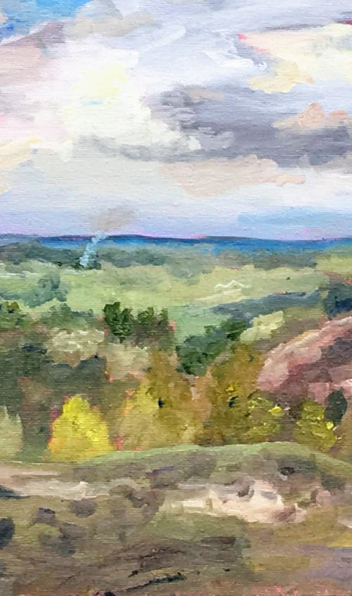 Devils Punchbowl, view Surrey. An original plein air oil painting by Julian Lovegrove Art