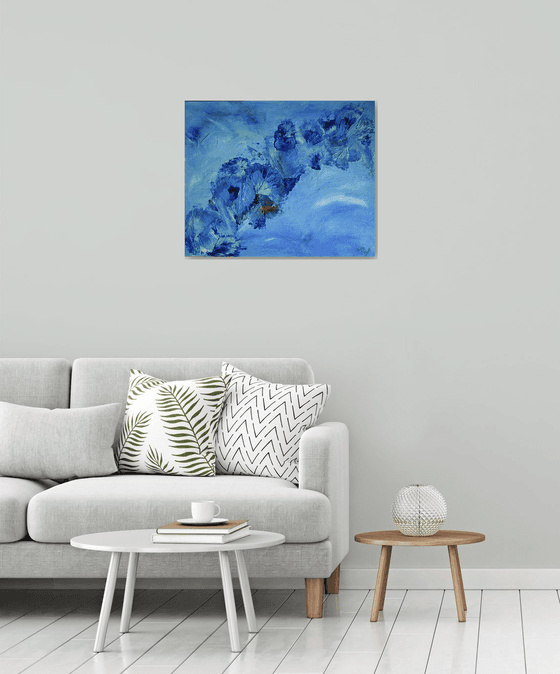 Life and Happiness ABSTRACT PAINTING READY TO HANG LYRIC EXPRESSIONISTIC BLUE COLORS CONTEMPORARY