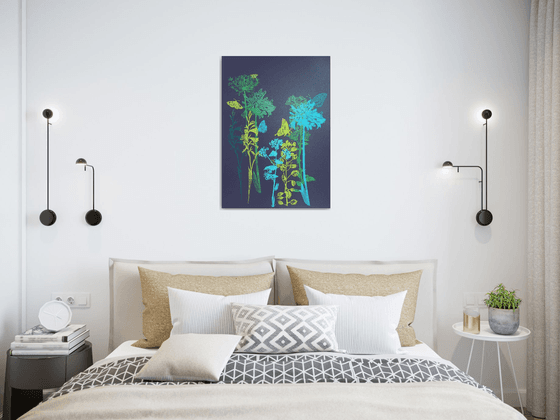 Flora and fauna (fresh green/blue tones on Black Russian cardstock #2)