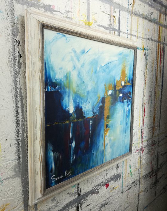 painting with abstract landcape with frame