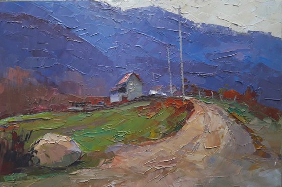 Oil painting Transcarpathian village