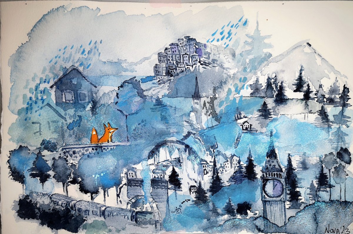 Illustrative Watercolour , Mr Fox Went Looking For Fog By Jelena Nova, 11 X 7, Artwork For Sale On Artfinder