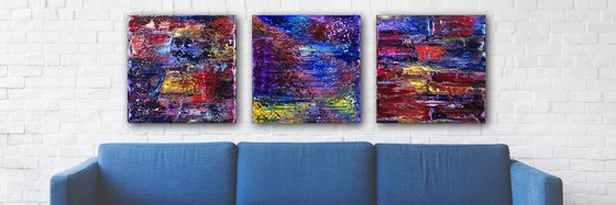 "Playtime Is Over" - FREE WORLDWIDE SHIPPING - Original Large PMS Abstract Triptych Oil Paintings On Canvas - 60" x 20"