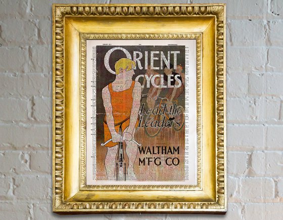 Orient Cycles - Collage Art Print on Large Real English Dictionary Vintage Book Page