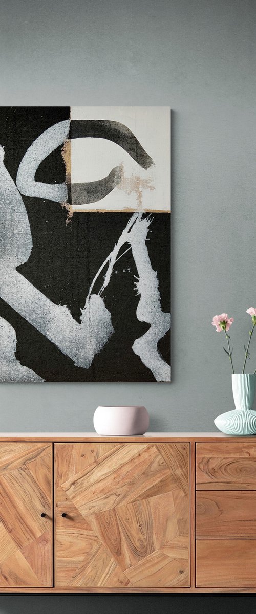 Abstraction No. 3521 -2 black & white by Anita Kaufmann