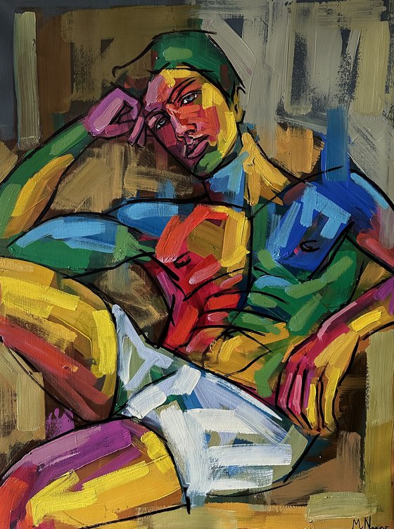 Nude male oil painting