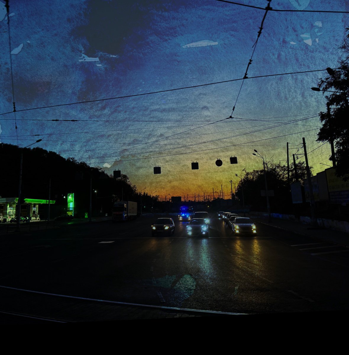 Expressive Cityscapes Giclee Print By Yuliia Sharapova, 15 X 16", Photocollage Night Cityscape, Original Artwork