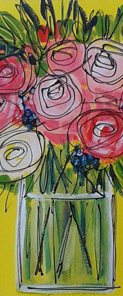Summer Flowers on Yellow by Jan Rippingham