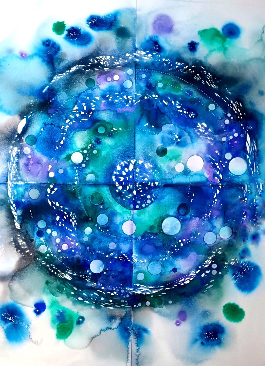 Organic Watercolour , Nebula Indaco Scomposta By Ilaria Finetti, 20 X 28, Artwork For Sale On Artfinder