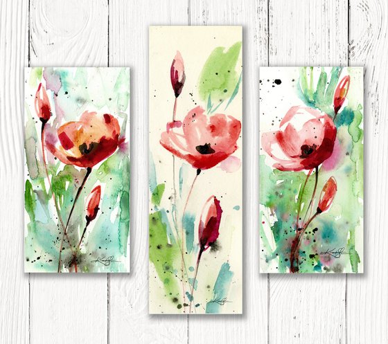 Poppy Love Collection 7 -  3 Watercolor Flower Paintings by Kathy Morton Stanion