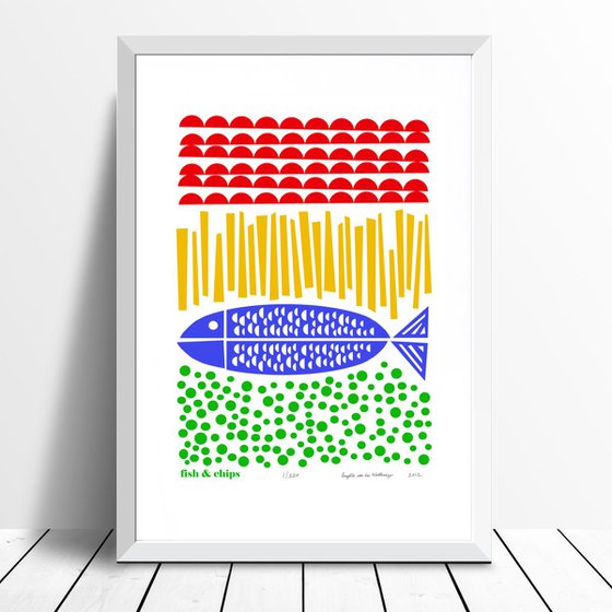 Fish and Chips Print - FRAMED for UK Delivery