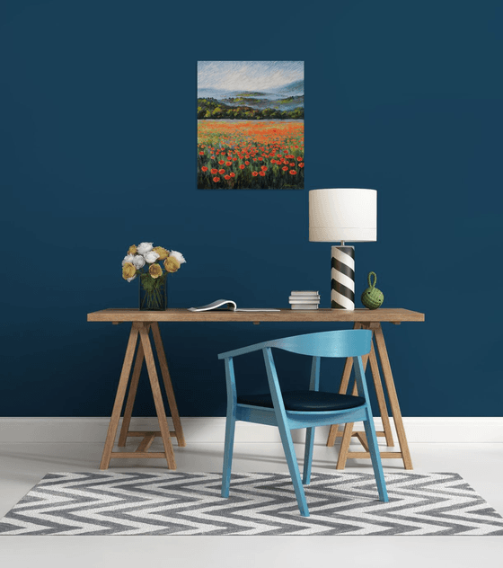 Poppy field in the mountains