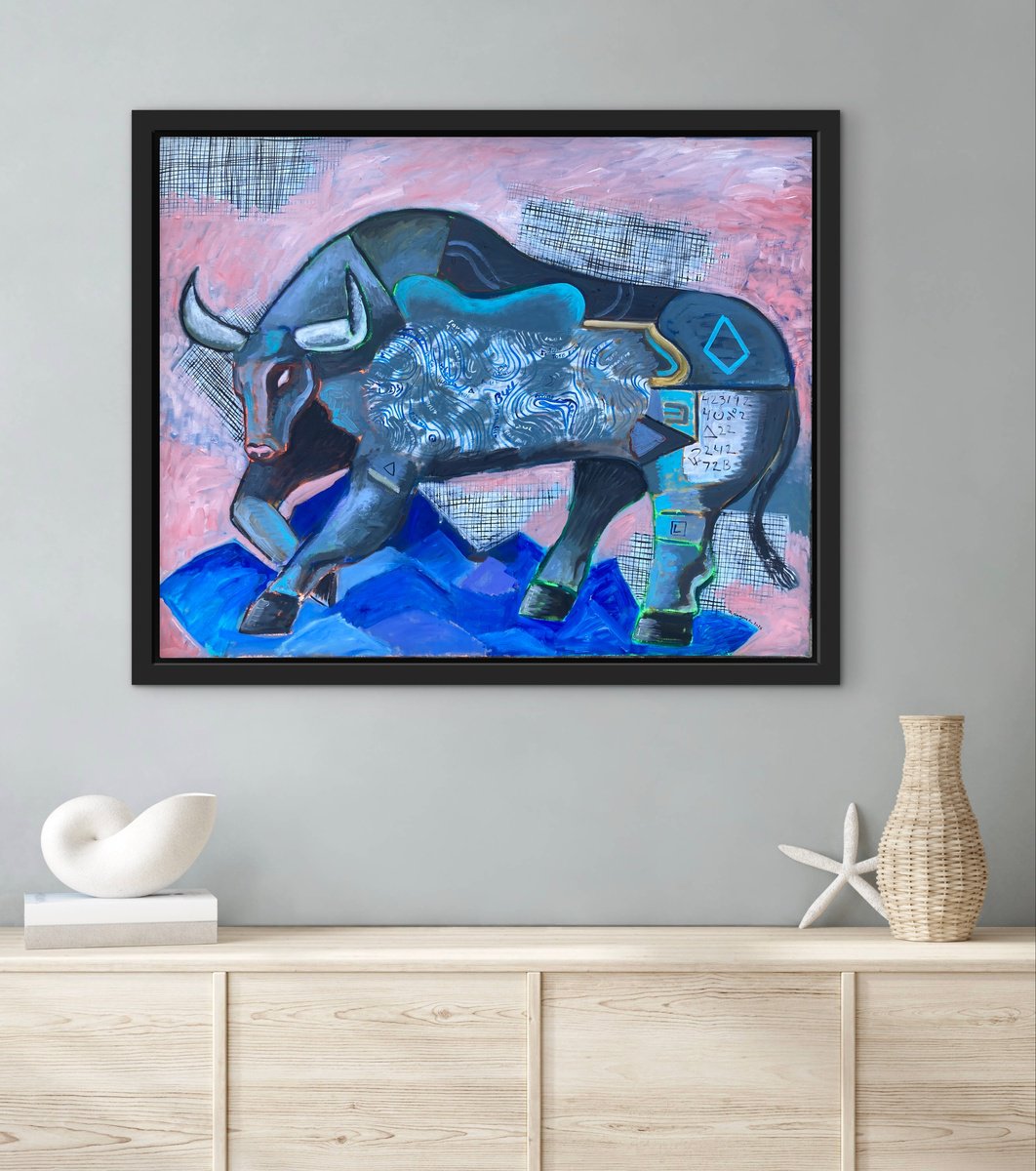 Geometric Oil Painting , The Fantastic Bull By Roberto Munguia Garcia, 30 X 24, Artwork For Sale On Artfinder