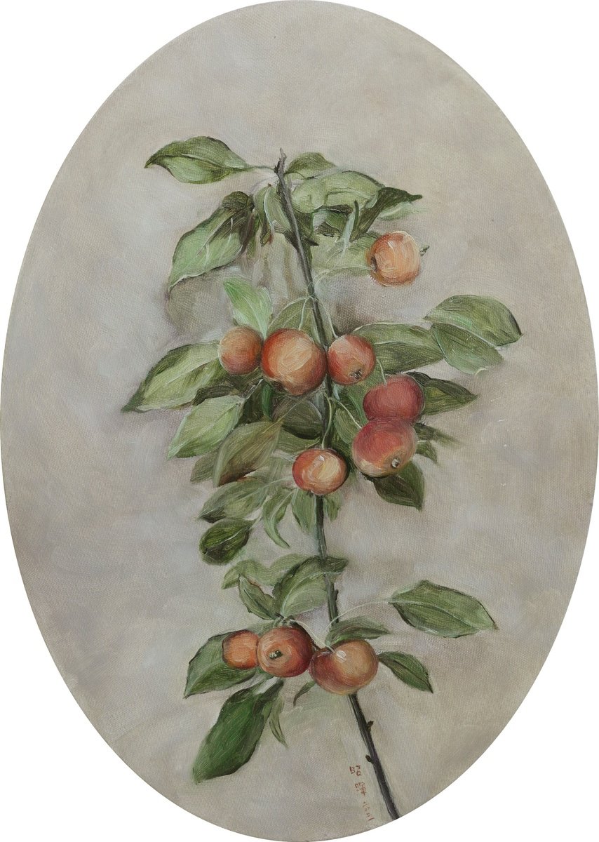 Photorealistic Botanical Oil Painting By Zhao Hui Yang, 14 X 20", Autumn Fruits - Crab Apple, Original Artwork