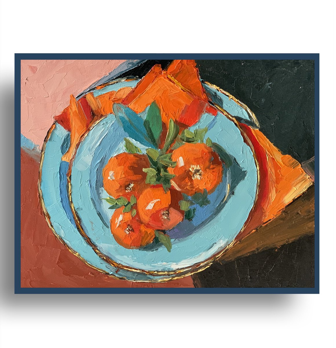 Expressive Still Life Oil Painting By Vita Schagen, 12 X 9", Tangerines, Mandarines., Original Artwork