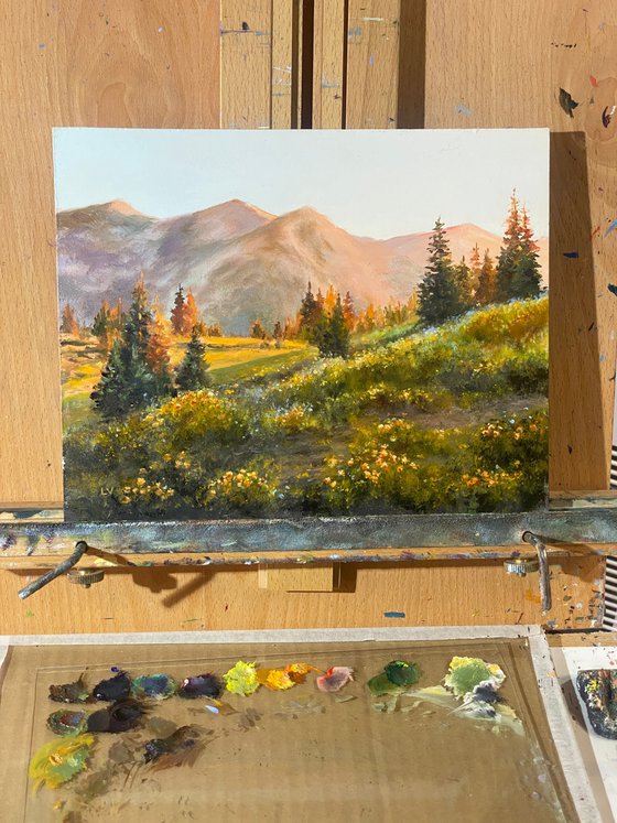 Mountain landscape with golden light