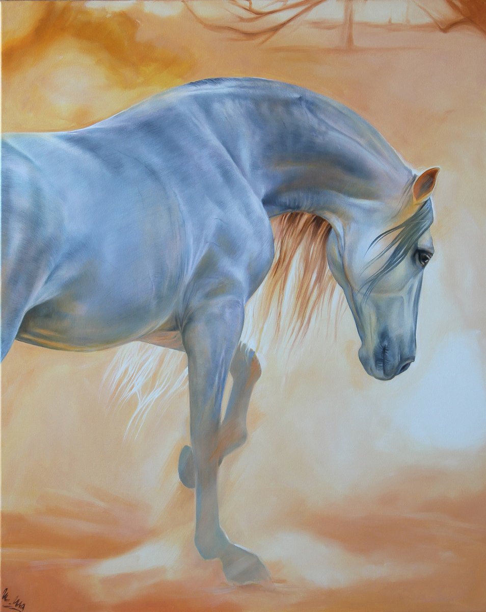 Photorealistic Animal Oil Painting By Marie Madej, 31 X 39", In The Spring Haze, Original Artwork