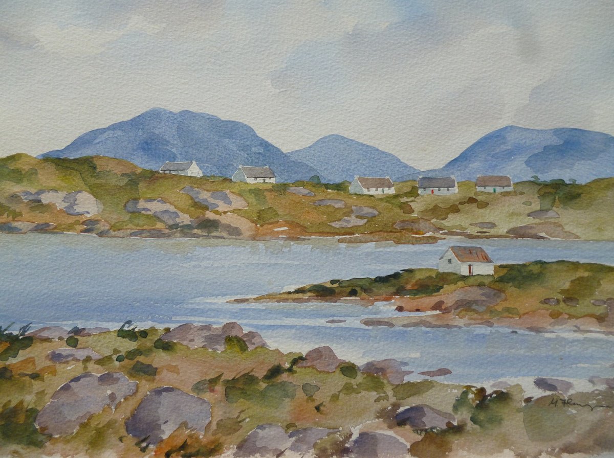 Expressive Landscape Watercolour By Maire Flanagan, 16 X 12", View Of Twelve Bens, Original Artwork