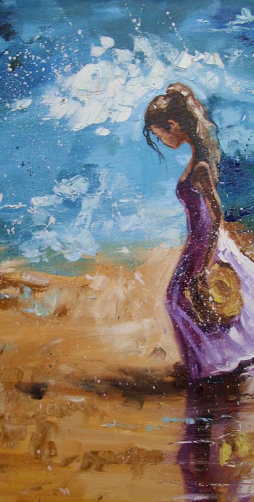 " LAST DAY :) " - original oil painting on canvas SEA palette knife GIFT MODERN OFFICE by Monika Luniak