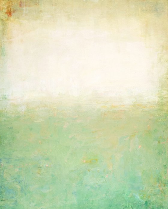 Soft Green Field 220608, green and white abstract color field painting.