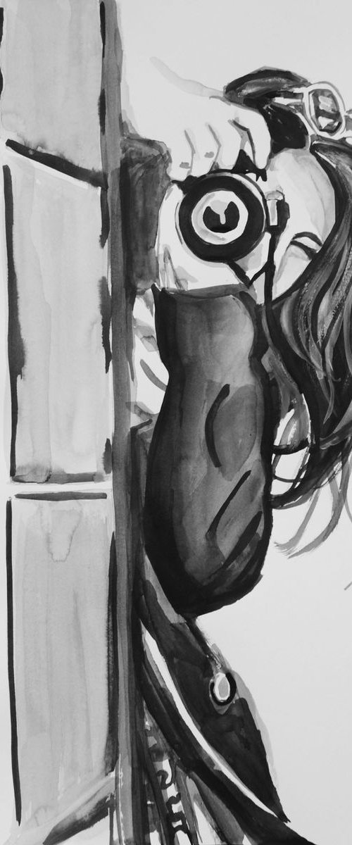 Girl with camera  #11 MXM / 42 X 29.7 cm by Alexandra Djokic