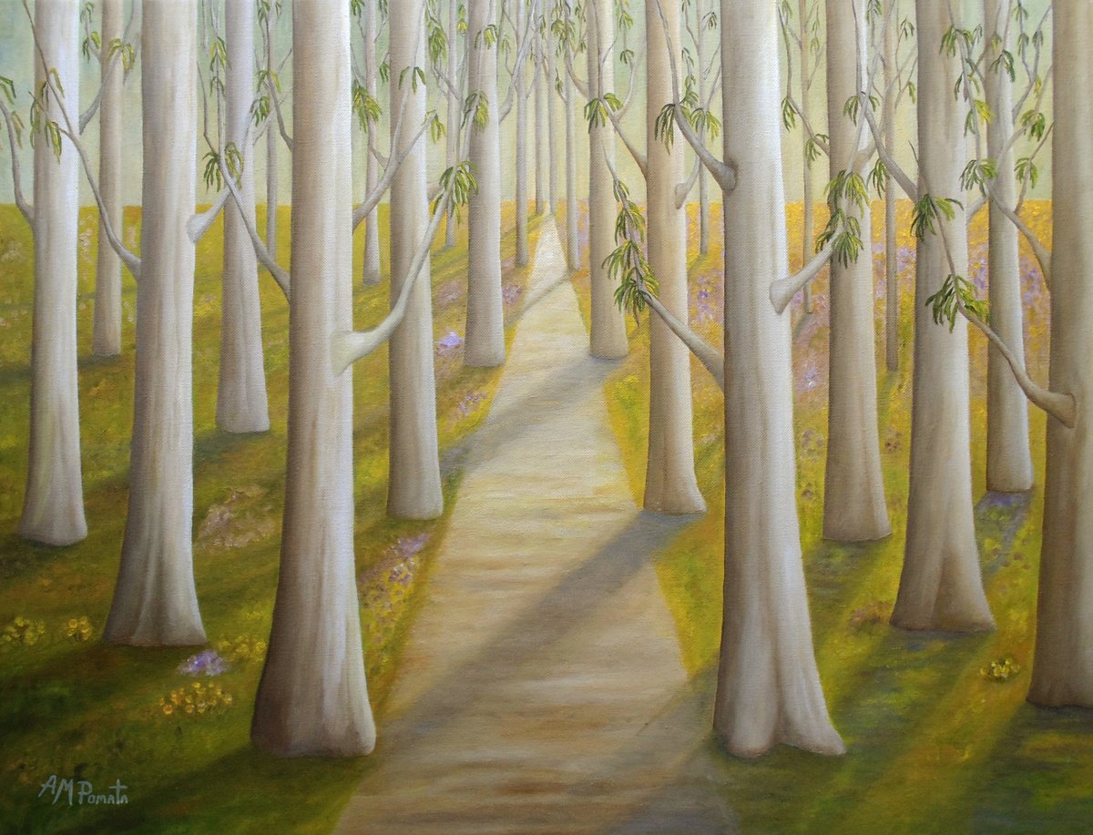 Impressionistic Landscape Oil Painting By Angeles M. Pomata, 26 X 20, The Smooth Summer Light, Original Artwork