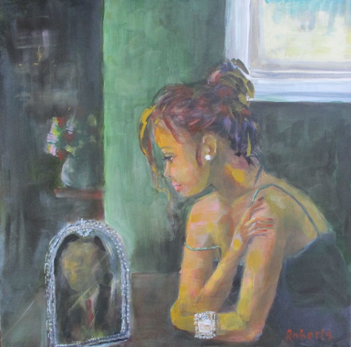 Impressionistic Portrait Acrylic Painting By Rosalind Roberts, 20 X 20", Talking Picture, Original Artwork