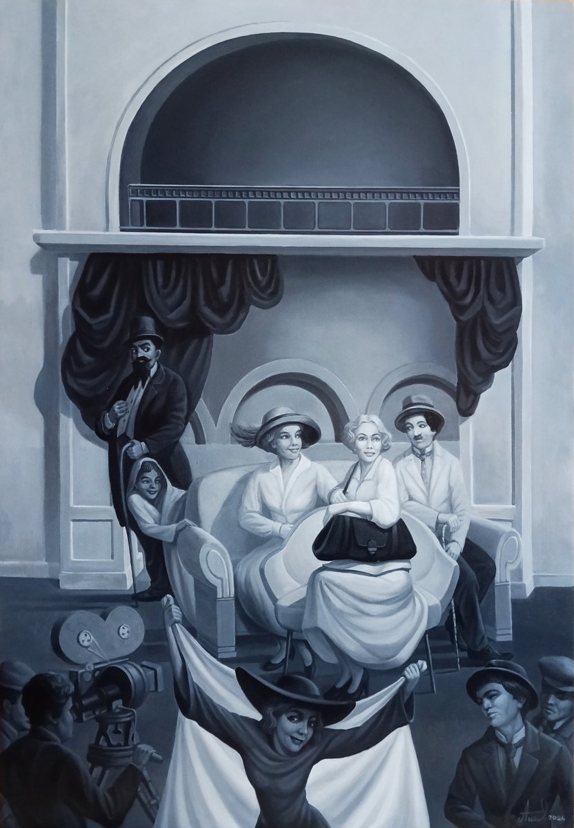 Surrealistic Portrait Oil Painting By Artush Voskanian, 28 X 39, A Surreal Chaplin Portrait, Original Artwork