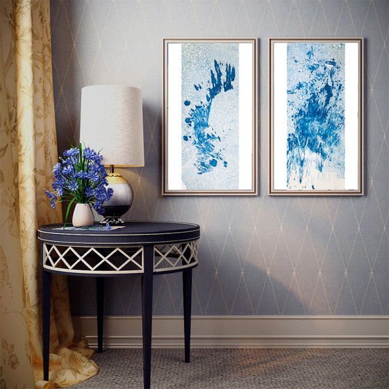 White and blue abstracts (2 artworks)