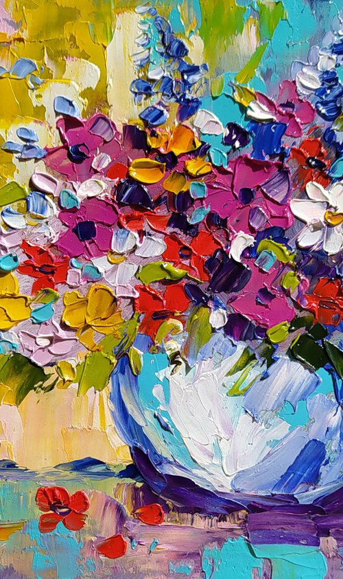Flowers for you - small painting, oil painting, flowers, bouquet, gift idea, gift, flowers oil painting by Anastasia Kozorez