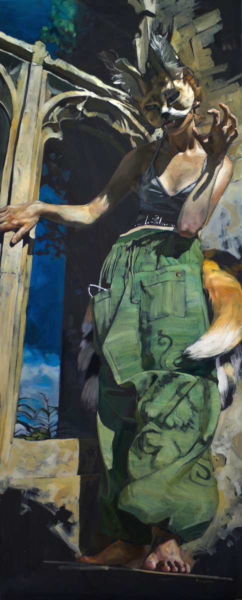 Photorealistic Portrait Oil Painting By Oleksii Gnievyshev, 24 X 59", Feral, Original Artwork