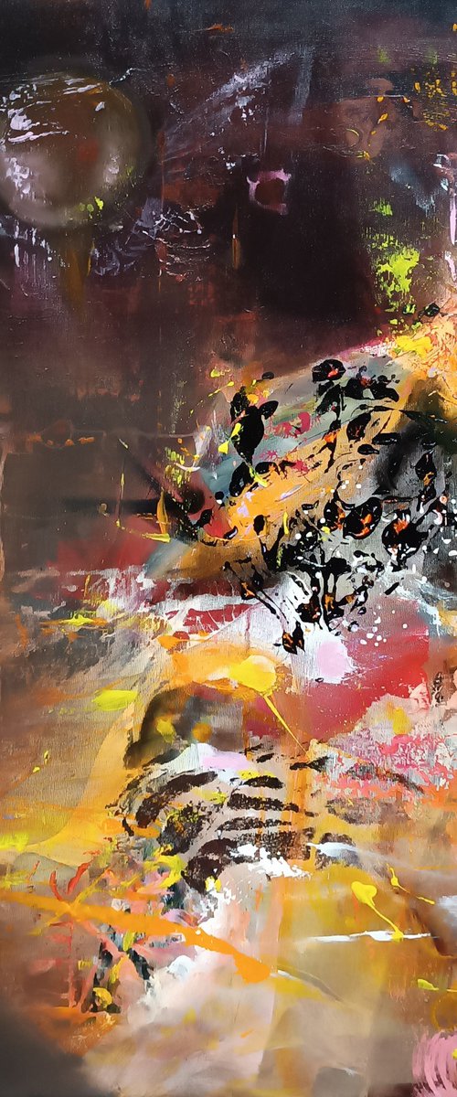 Large framed abstract enigmatic The collector of autumn leaves master O Kloska by Kloska Ovidiu