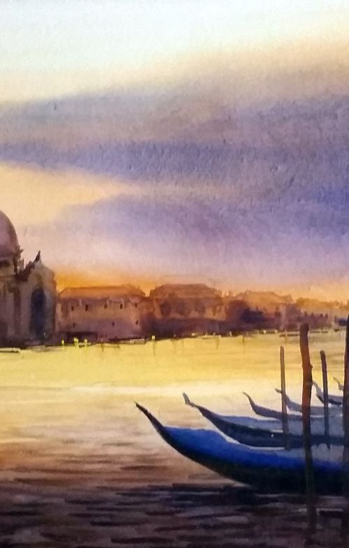 Cloudy Sunset Venice - Watercolor Painting by Samiran Sarkar