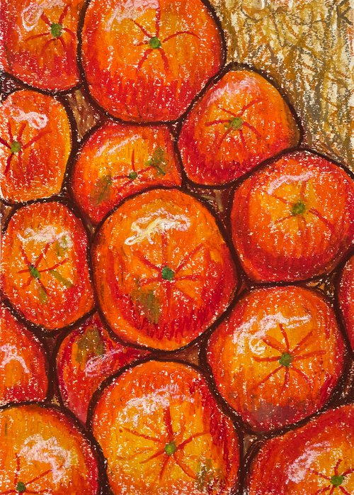 Oranges Original Oil Pastel Painting, Orange Fruits Drawing, Kitchen Wall Art, Housewarming Gift by Kate Grishakova