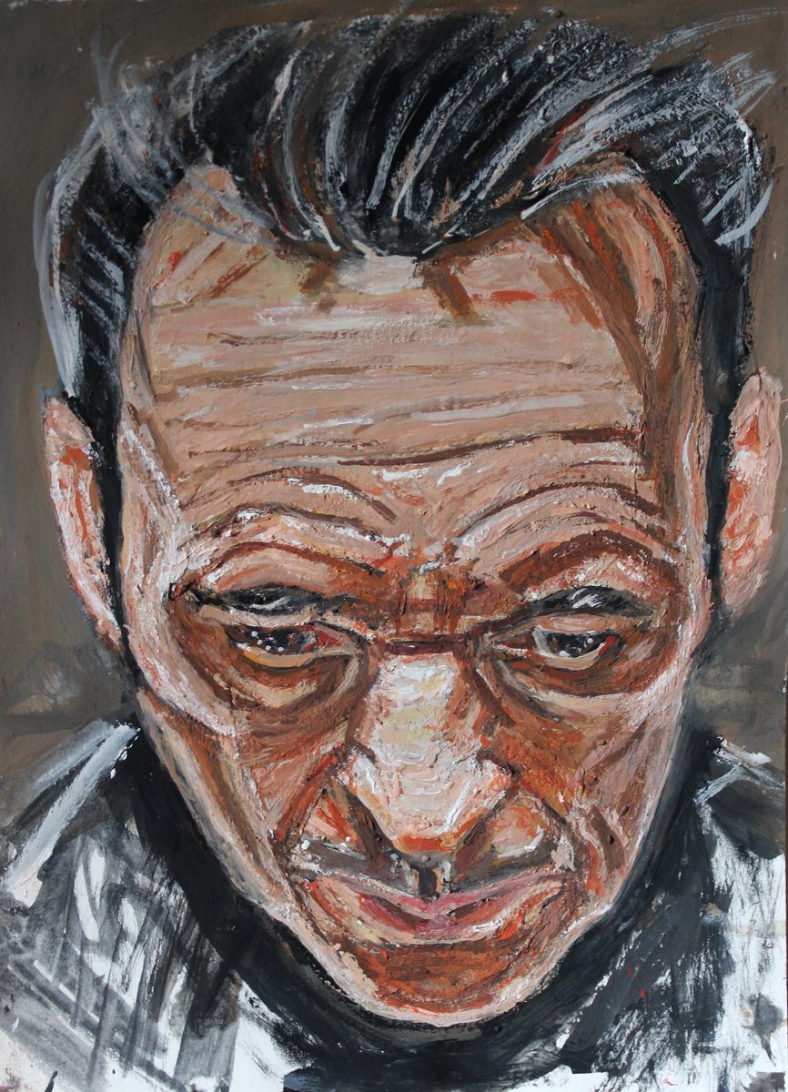 Impressionistic Portrait Painting By James Henry Johnston, 9 X 12, Smartphone Surveillence, Original Artwork