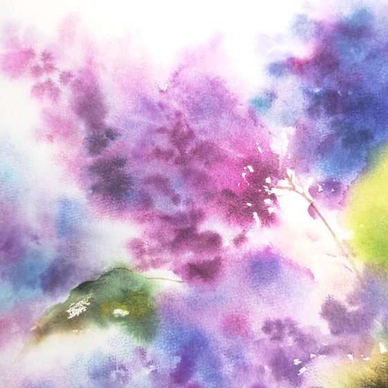 Lilac bouquet, impressionist watercolor flowers