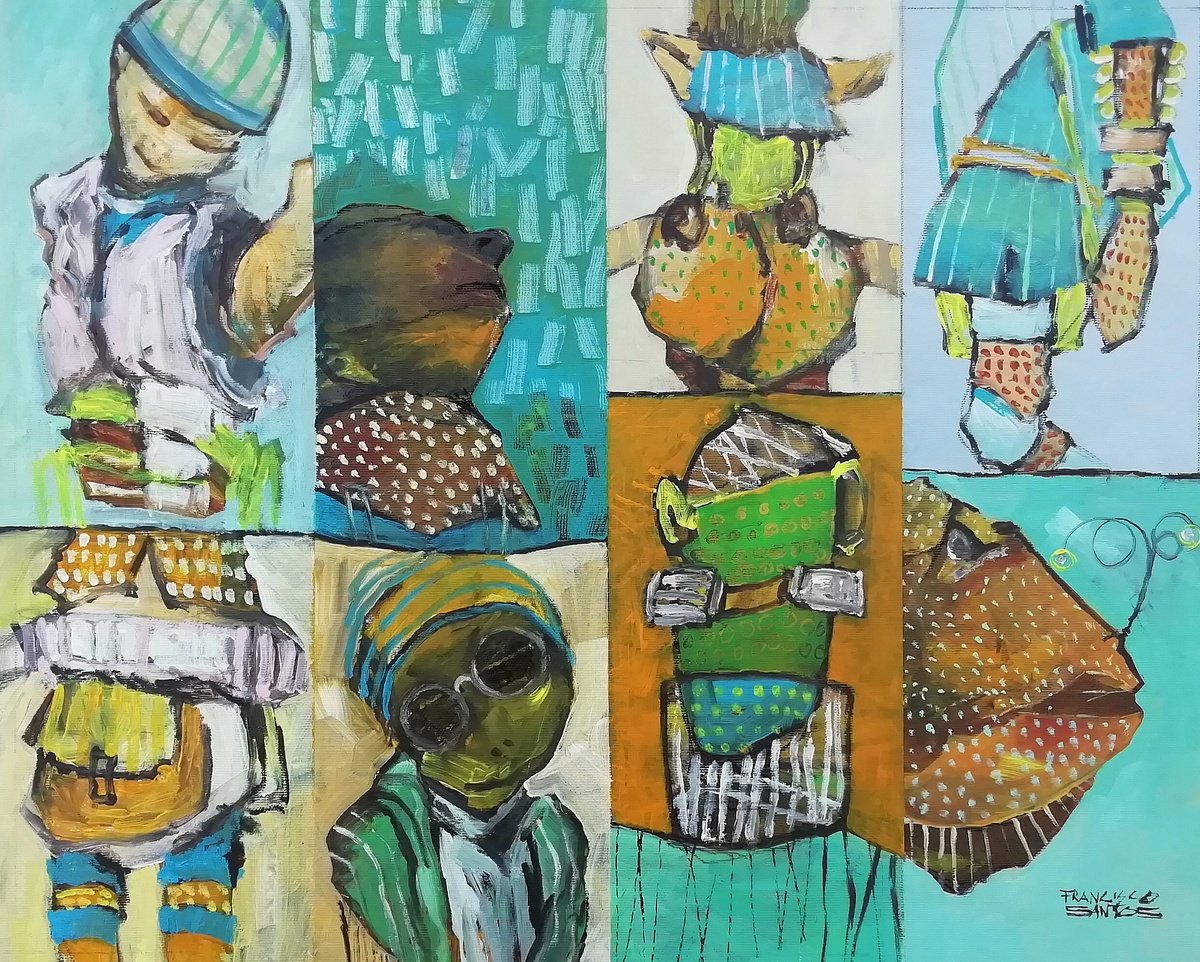 Expressive Abstract Acrylic Painting By Francisco Santos, 20 X 16, Abstract Fragments 13, Original Artwork