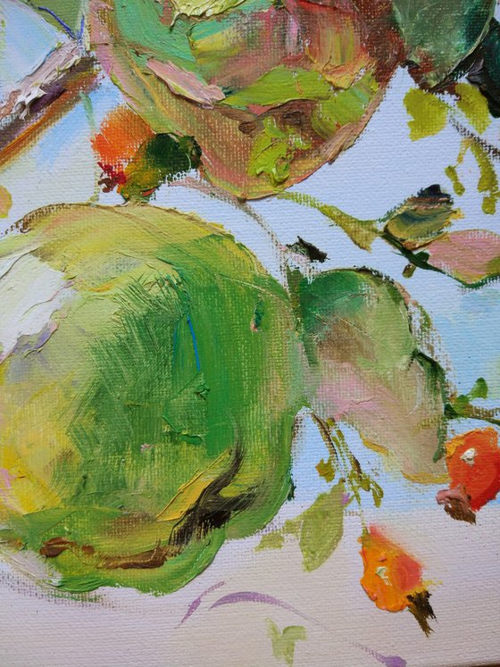 Branches of quince and rose hips