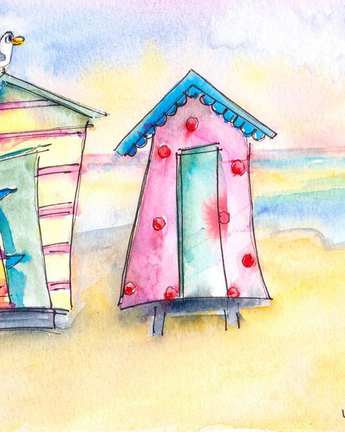 Jolly beach huts by Anjana Cawdell