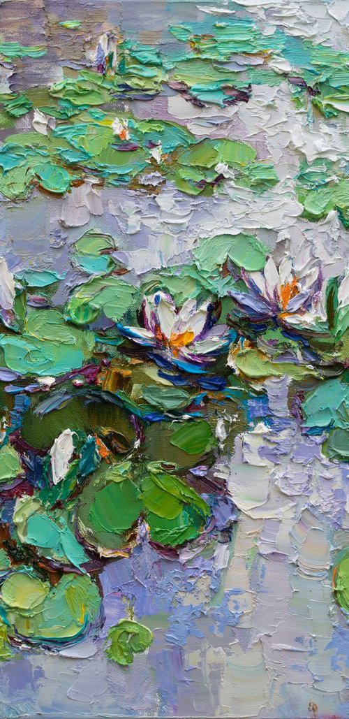 White Water Lilies - Original Oil painting by Anastasiia Valiulina