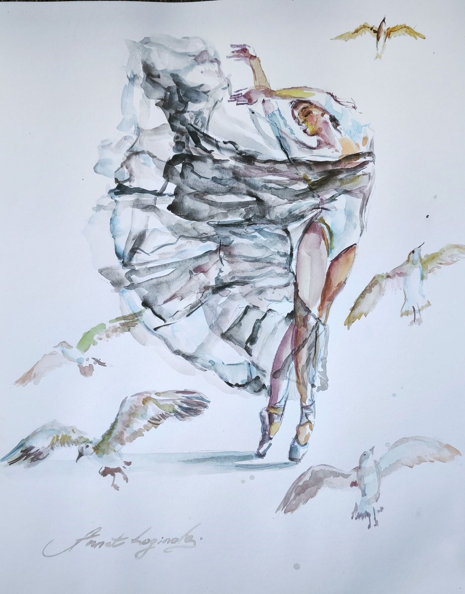 Impressionistic Portrait Watercolour By Annet Loginova, 14 X 18, Ballet Watercolor Art, Original Artwork