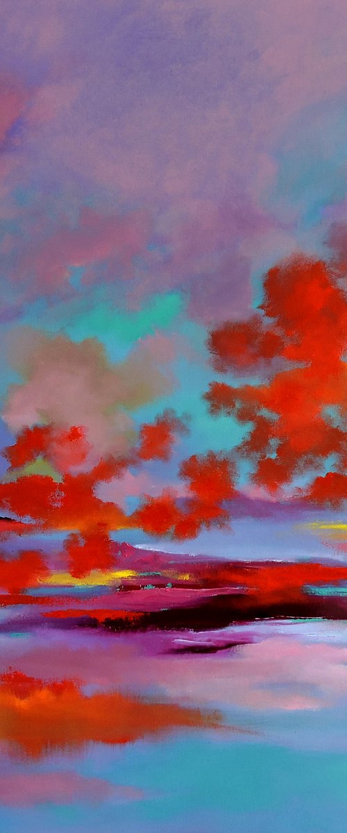 Red Flavor of Clouds, 40" x 40". Discount code VETA-BARKER-20-98132A by Veta  Barker