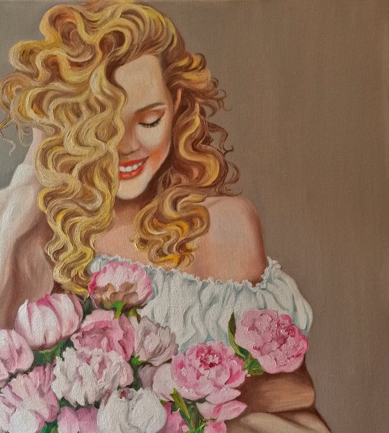Portrait with peonies