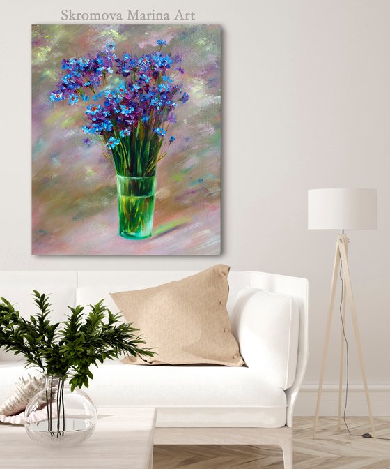 BOUQUET OF BLUE CORNFLOWERS - Wildflowers. Cornflowers. Beautiful bouquet. Abstract background. Freshness. Little. Cute.