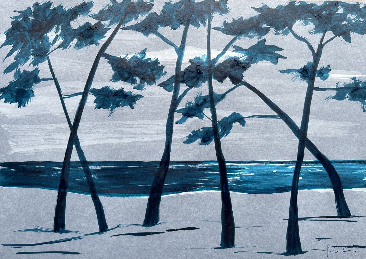 Ink Drawing , Cap Coz Blue Ink By Cadiou Frederic, 13 X 9, Artwork For Sale On Artfinder
