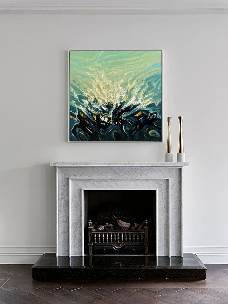 Abstract Oil Painting By Tigran Mamikonyan, 39 X 39", Birth Of Light 100i?100Cm, Original Artwork