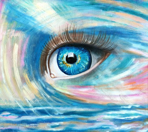 Gaze, Eye Painting Original Art Esoteric Artwork Occult Wall Art by Yulia Berseneva