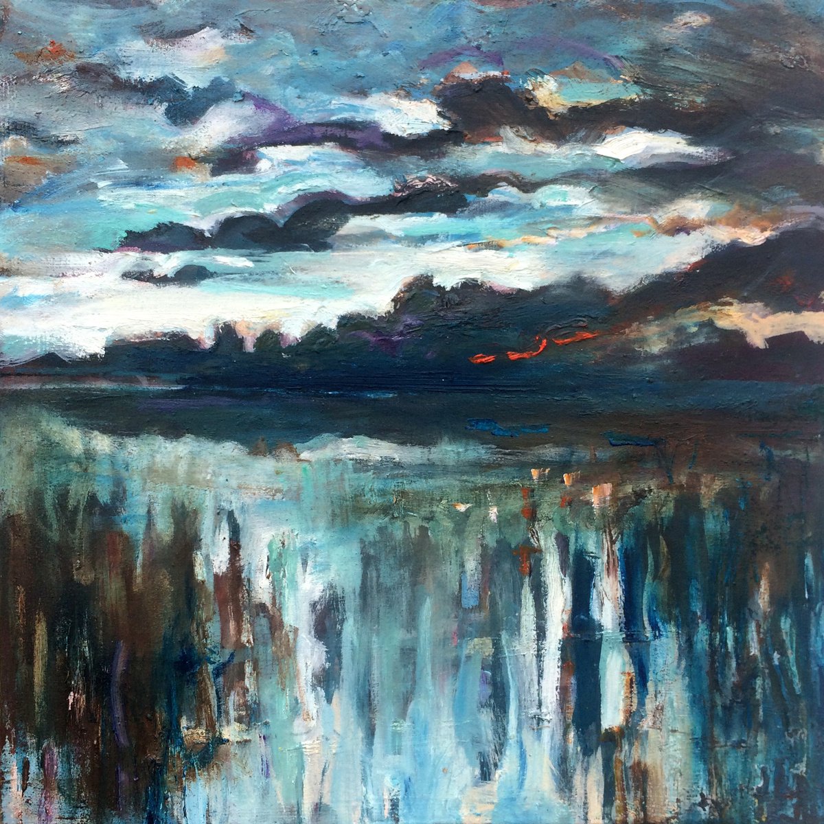 Impressionistic Landscape Oil Painting By Guy Pickford, 12 X 12, Night Looms, Original Artwork