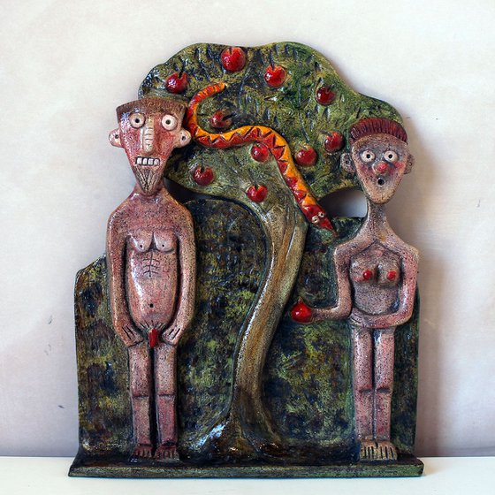 Adam & Eve Ceramic Plaque