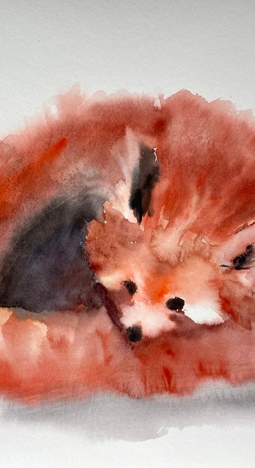 Red Panda Painting, Bear Original Watercolor Artwork, Nursery Decor by Kate Grishakova